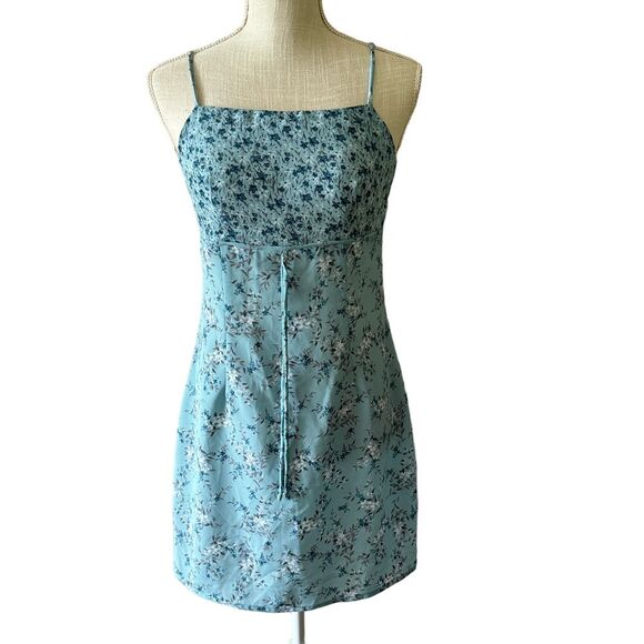 VTG Dby 90s Dress Womens Sz‎ 3/4 Blue Floral Babydoll Boho Retro Festival Y2K - Picture 1 of 12